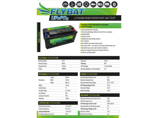 FLYBAT LiFePO4 12,8V 100Ah LX Smart BMS mit Bluetooth