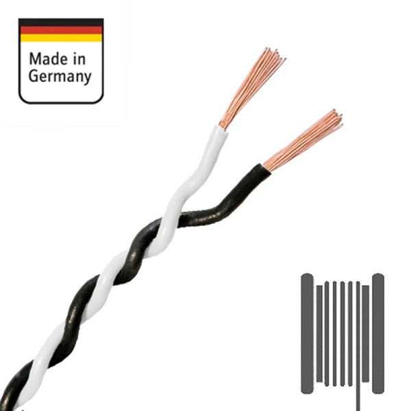 AMPIRE Verdrilltes Kabel WEISS/SCHWARZ 0,5mm², 150m Spule, 100% Kupfer