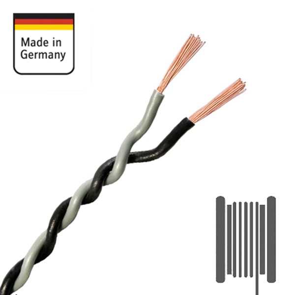 AMPIRE Verdrilltes Kabel GRAU/SCHWARZ 1,5mm², 100% Kupfer