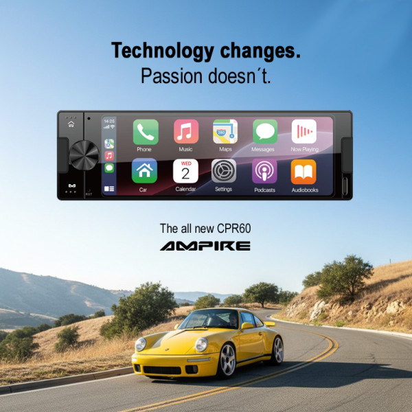 AMPIRE CPR60 1-DIN Autoradio mit 6,38" Display mit Wireless Carplay und Android Auto