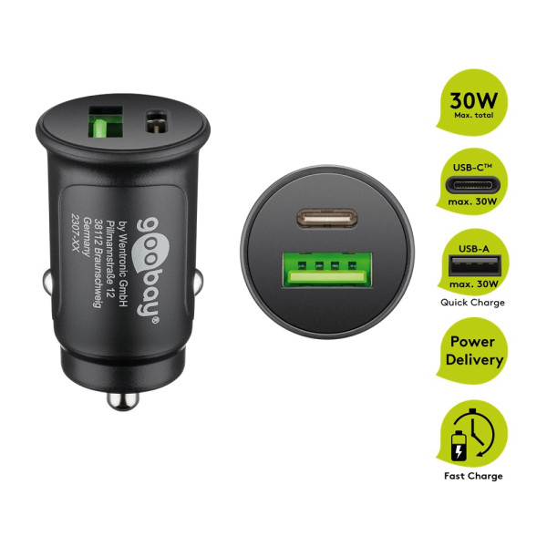 USB-A/C Ladeadapter Duo 12/24V, 30 Watt