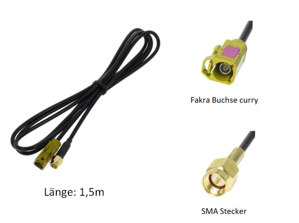 Antennenleitung FAKRA Buchse (curry) - SMA Stecker 1,5m für Campernet